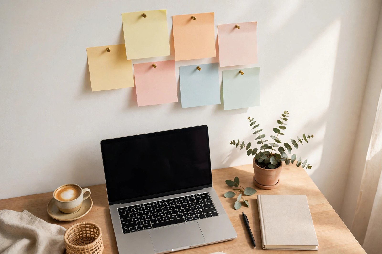 Sticky notes on a wall showing different blog niche ideas grouped by reader problem