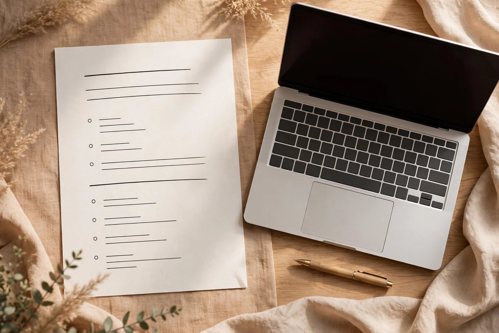 A one page blog post brief showing the reader question, search intent, headings, and target keyword