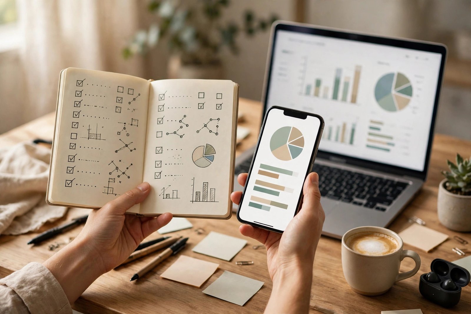 A beginner checking validation results for a first digital product idea